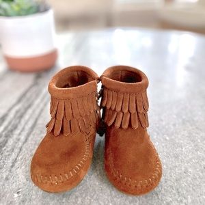Minnetonka Double Fringe Side Zip Bootie